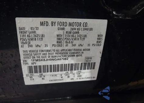 2022 Ford Explorer Timberline from USA, damaged, VIN 1FMSK8JH9NGA67082